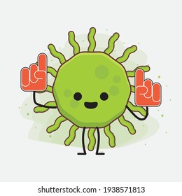 Vector Illustration of Virus Character with cute face, simple hands and leg line art on Isolated Background. Flat cartoon doodle style.