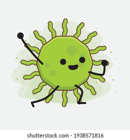 Vector Illustration of Virus Character with cute face, simple hands and leg line art on Isolated Background. Flat cartoon doodle style.
