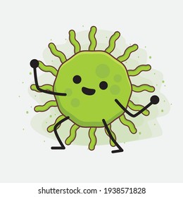 Ilustración vectorial del personaje de virus con cara linda, manos simples y líneas de piernas en fondo aislado. Estilo de dibujo animado plano.