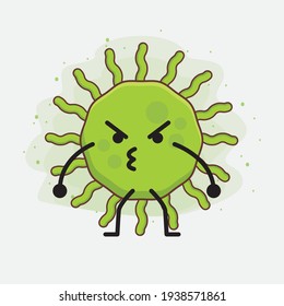 Vector Illustration of Virus Character with cute face, simple hands and leg line art on Isolated Background. Flat cartoon doodle style.
