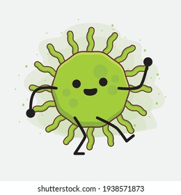 Vector Illustration of Virus Character with cute face, simple hands and leg line art on Isolated Background. Flat cartoon doodle style.