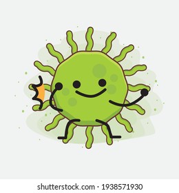 Ilustración vectorial del personaje de virus con cara linda, manos simples y líneas de piernas en fondo aislado. Estilo de dibujo animado plano.