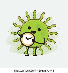 Vector Illustration of Virus Character with cute face, simple hands and leg line art on Isolated Background. Flat cartoon doodle style.