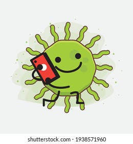 Vector Illustration of Virus Character with cute face, simple hands and leg line art on Isolated Background. Flat cartoon doodle style.