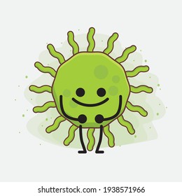 Vector Illustration of Virus Character with cute face, simple hands and leg line art on Isolated Background. Flat cartoon doodle style.