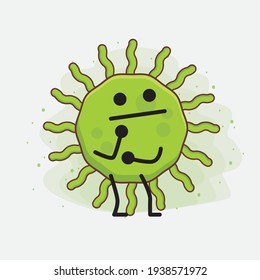 Vector Illustration of Virus Character with cute face, simple hands and leg line art on Isolated Background. Flat cartoon doodle style.