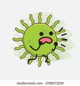 Vector Illustration of Virus Character with cute face, simple hands and leg line art on Isolated Background. Flat cartoon doodle style.