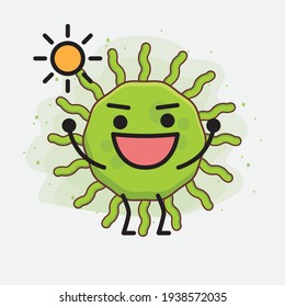 Vector Illustration of Virus Character with cute face, simple hands and leg line art on Isolated Background. Flat cartoon doodle style.