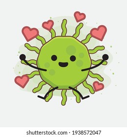 Ilustración vectorial del personaje de virus con cara linda, manos simples y líneas de piernas en fondo aislado. Estilo de dibujo animado plano.