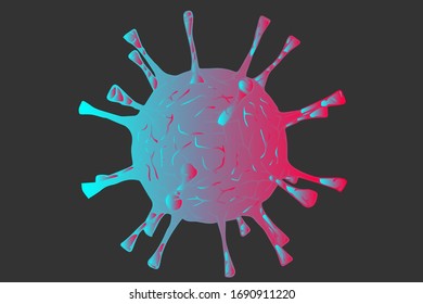 Vector illustration of virus, coronavirus in red and blue colors on dark background