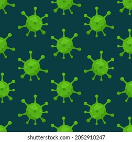 Vector illustration of the virus pattern. Wallpaper of green viruses and bacteria.
