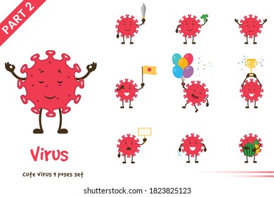 Ilustración vectorial del conjunto de poses de virus. Aislado sobre fondo blanco.