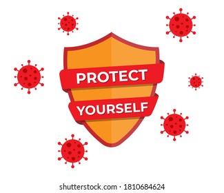 Vector illustration of virus protection shield, security shield protecting from corona virus, protect your from covid-19, coronavirus, flat vector concept.