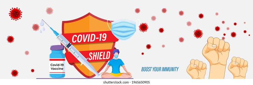 Vector illustration of virus protection shield, security shield protecting from corona virus, protect your from covid-19, coronavirus, flat vector concept.