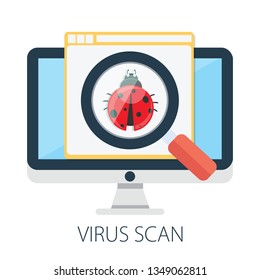 Vector Illustration Of Virus Scan Software & Security Or Protection Concept - Internet Technology. 