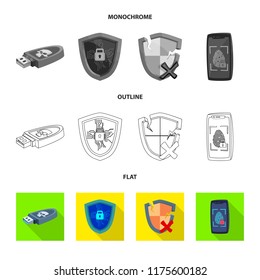 Vector illustration of virus and secure icon. Set of virus and cyber vector icon for stock.