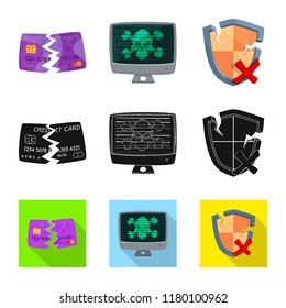 Vector illustration of virus and secure icon. Set of virus and cyber vector icon for stock.