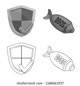 Vector illustration of virus and secure icon. Set of virus and cyber stock symbol for web.