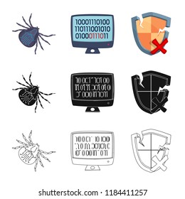 Vector illustration of virus and secure icon. Set of virus and cyber stock symbol for web.