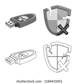 Vector illustration of virus and secure icon. Collection of virus and cyber stock vector illustration.