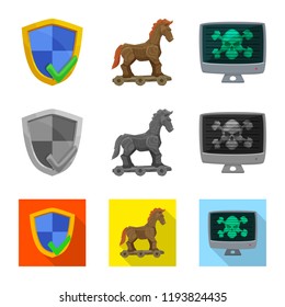 Vector illustration of virus and secure icon. Collection of virus and cyber stock symbol for web.