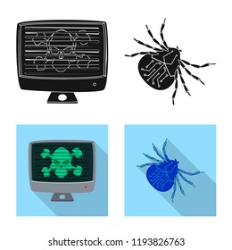 Vector illustration of virus and secure icon. Collection of virus and cyber vector icon for stock.