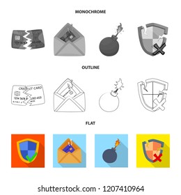 Vector illustration of virus and secure icon. Set of virus and cyber stock vector illustration.