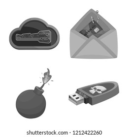 Vector illustration of virus and secure icon. Set of virus and cyber stock vector illustration.