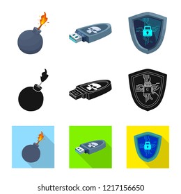 Vector illustration of virus and secure icon. Collection of virus and cyber stock vector illustration.