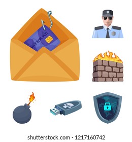 Vector illustration of virus and secure icon. Collection of virus and cyber vector icon for stock.