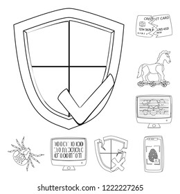 Vector illustration of virus and secure icon. Collection of virus and cyber vector icon for stock.