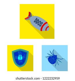 Vector illustration of virus and secure icon. Collection of virus and cyber vector icon for stock.