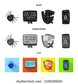 Vector illustration of virus and secure icon. Set of virus and cyber stock symbol for web.