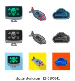 Vector illustration of virus and secure icon. Set of virus and cyber vector icon for stock.