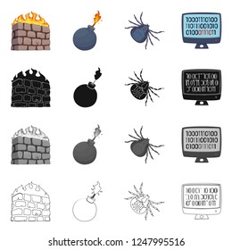 Vector illustration of virus and secure icon. Set of virus and cyber vector icon for stock.