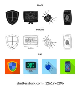 Vector illustration of virus and secure icon. Set of virus and cyber stock vector illustration.