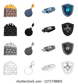 Vector illustration of virus and secure icon. Set of virus and cyber vector icon for stock.