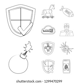 Vector illustration of virus and secure icon. Collection of virus and cyber vector icon for stock.