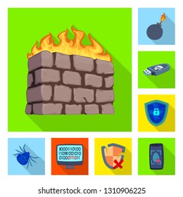 Vector illustration of virus and secure icon. Set of virus and cyber vector icon for stock.