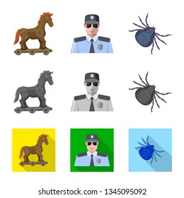 Vector illustration of virus and secure icon. Set of virus and cyber stock vector illustration.