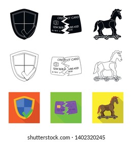 Vector illustration of virus and secure icon. Set of virus and cyber vector icon for stock.
