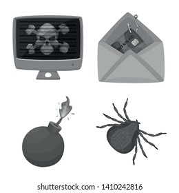 Vector illustration of virus and secure icon. Collection of virus and cyber vector icon for stock.