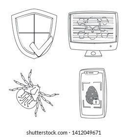 Vector illustration of virus and secure icon. Collection of virus and cyber vector icon for stock.