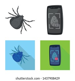 Vector illustration of virus and secure icon. Set of virus and cyber vector icon for stock.