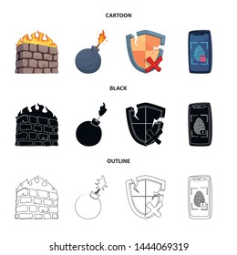 Vector illustration of virus and secure icon. Set of virus and cyber vector icon for stock.