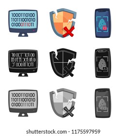 Vector illustration of virus and secure logo. Collection of virus and cyber stock symbol for web.