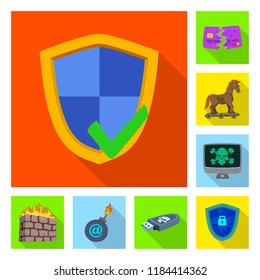 Vector illustration of virus and secure logo. Collection of virus and cyber stock symbol for web.