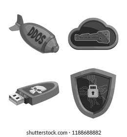 Vector illustration of virus and secure logo. Collection of virus and cyber vector icon for stock.