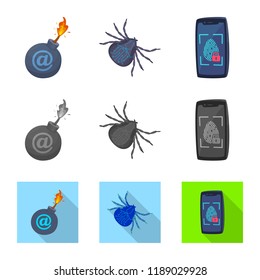 Vector illustration of virus and secure logo. Set of virus and cyber stock vector illustration.