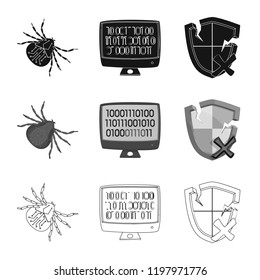 Vector illustration of virus and secure logo. Set of virus and cyber stock vector illustration.